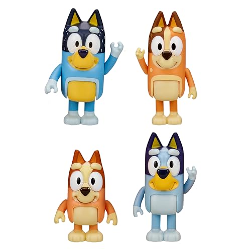 Bluey Family Figure Pack of 4 – Poseable Bluey, Bingo, Chilli & Bandit Toys for Kids Ages 3+