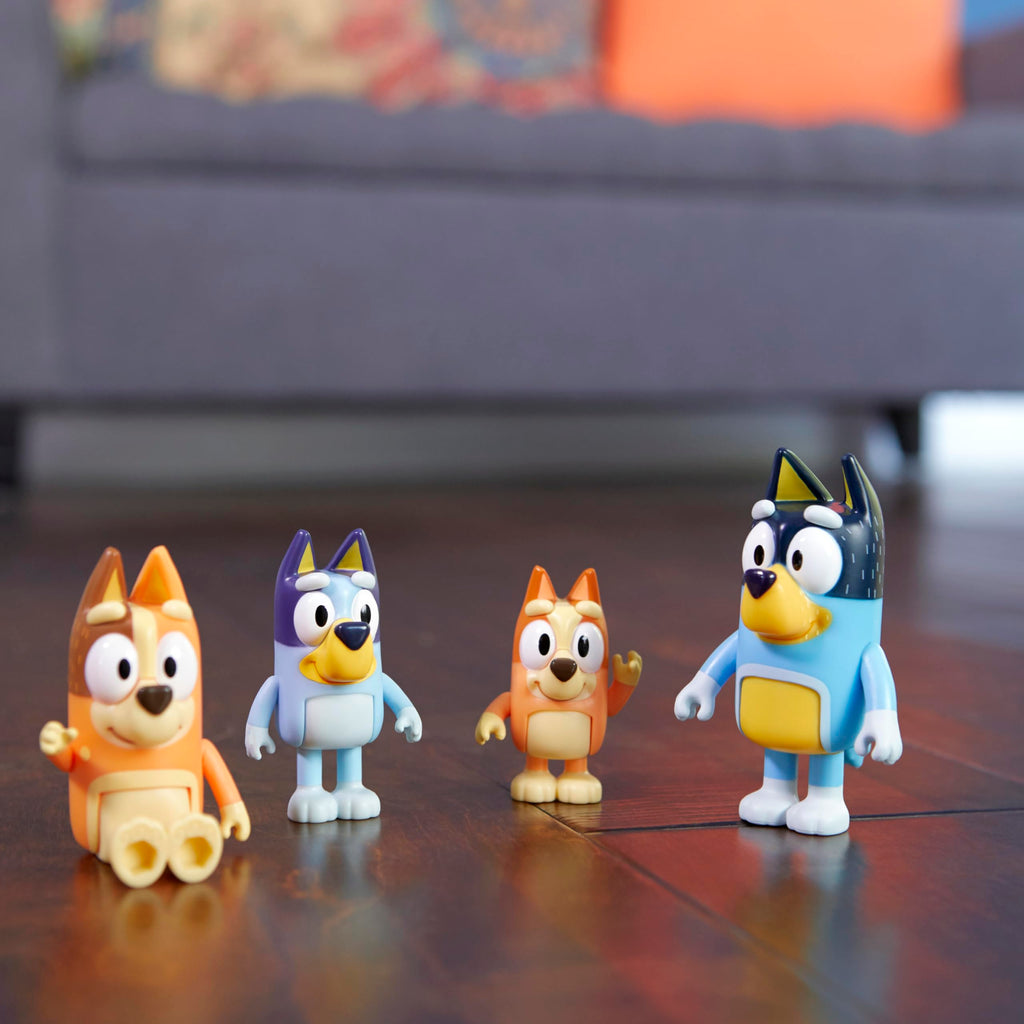 Bluey Family Figure Pack of 4 – Poseable Bluey, Bingo, Chilli & Bandit Toys for Kids Ages 3+