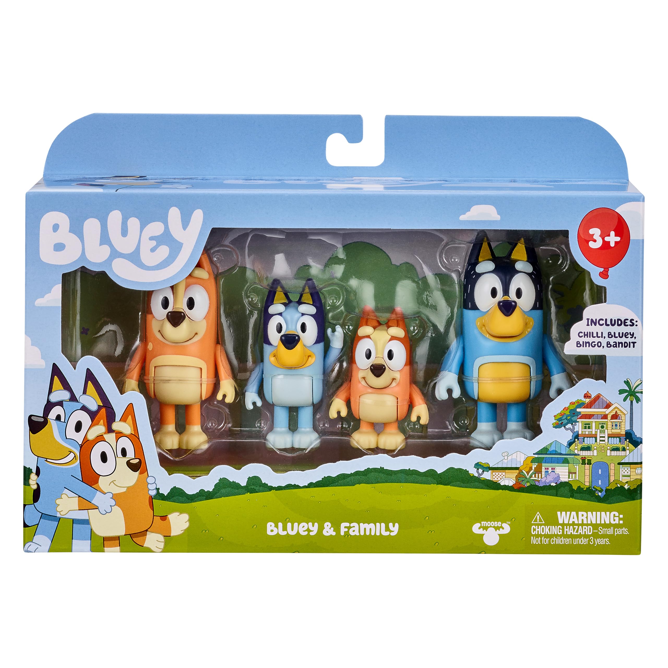 Bluey Family Figure Pack of 4 – Poseable Bluey, Bingo, Chilli & Bandit Toys for Kids Ages 3+