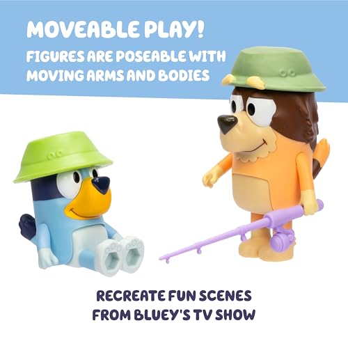 Bluey Fishing with Grandad Action Figure Set – 2 Poseable Toys for Kids Ages 3+