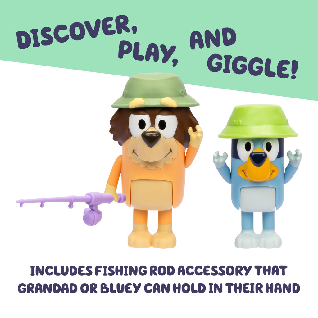 Bluey Fishing with Grandad Action Figure Set – 2 Poseable Toys for Kids Ages 3+