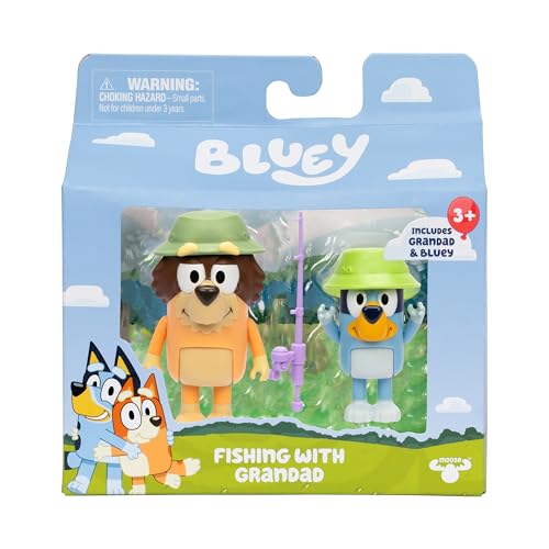 Bluey Fishing with Grandad Action Figure Set – 2 Poseable Toys for Kids Ages 3+
