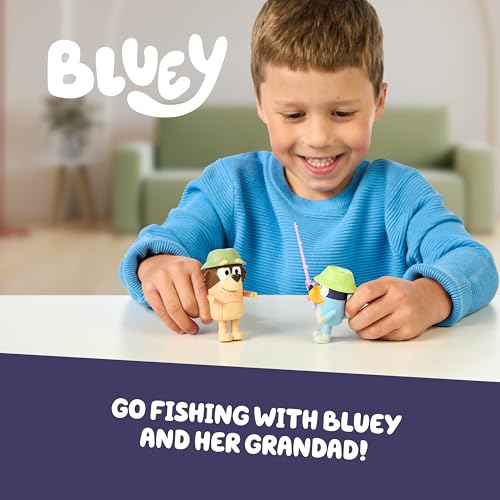 Bluey Fishing with Grandad Action Figure Set – 2 Poseable Toys for Kids Ages 3+