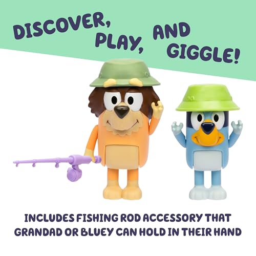 Bluey Fishing with Grandad Action Figure Set – 2 Poseable Toys for Kids Ages 3+