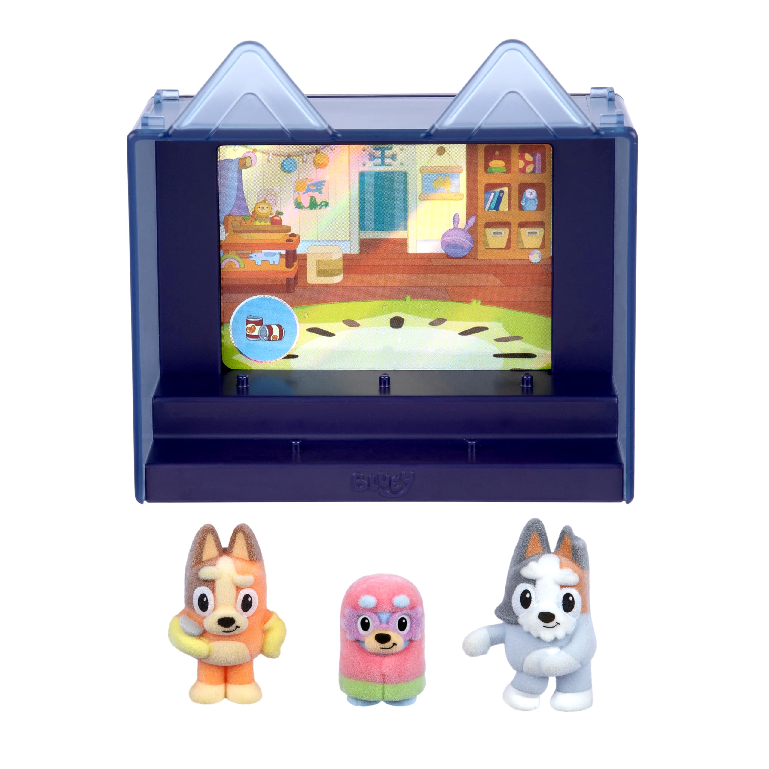 Bluey Fuzzies Episode Pack: Grannies – 3 Flocked Mini-Figures, Display Case, and Trading Card