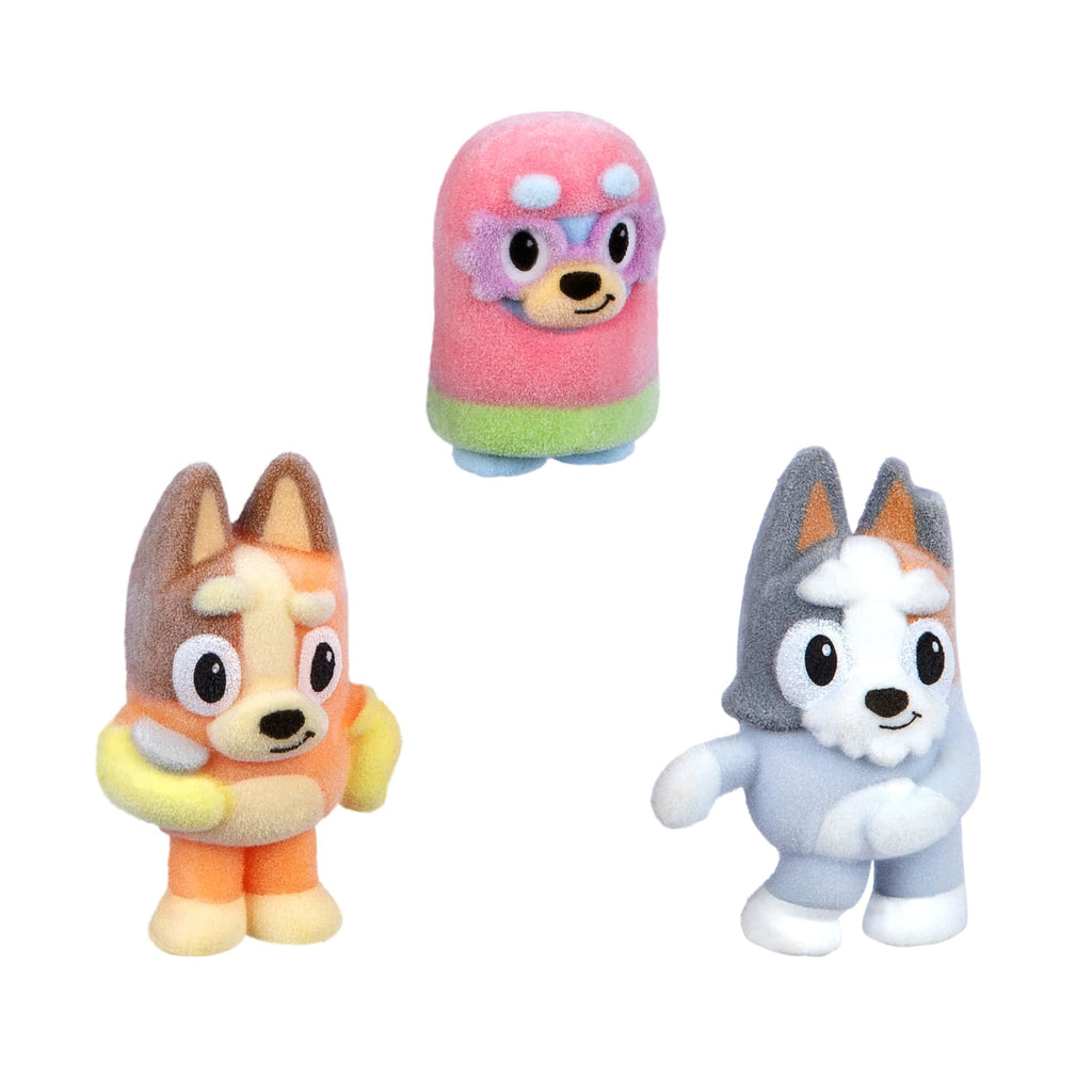 Bluey Fuzzies Episode Pack: Grannies – 3 Flocked Mini-Figures, Display Case, and Trading Card