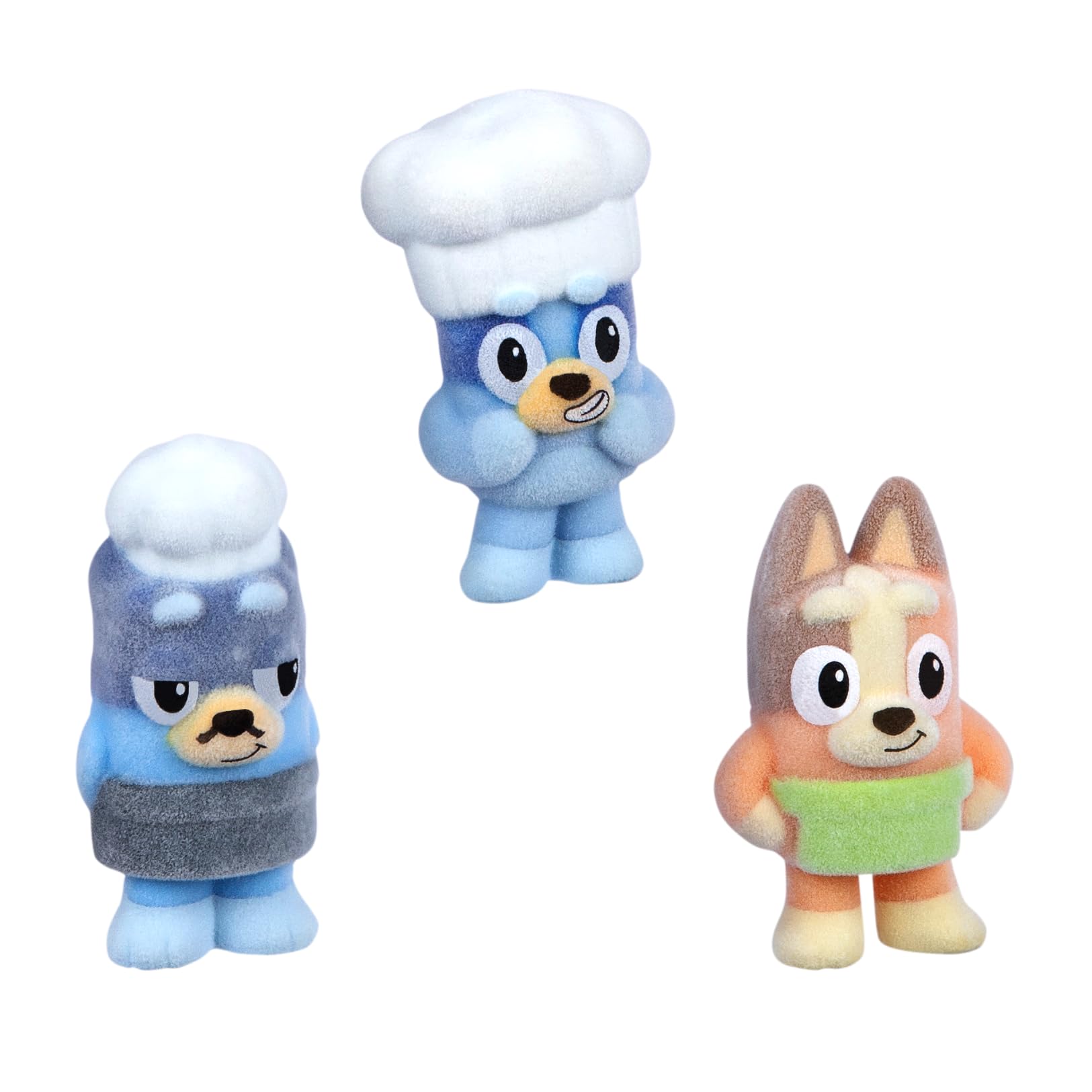 Bluey Fuzzies Episode Pack: Pavlova – 3 Flocked Mini-Figures with Exclusive, Display Case, Holographic Card & Collector's Guide