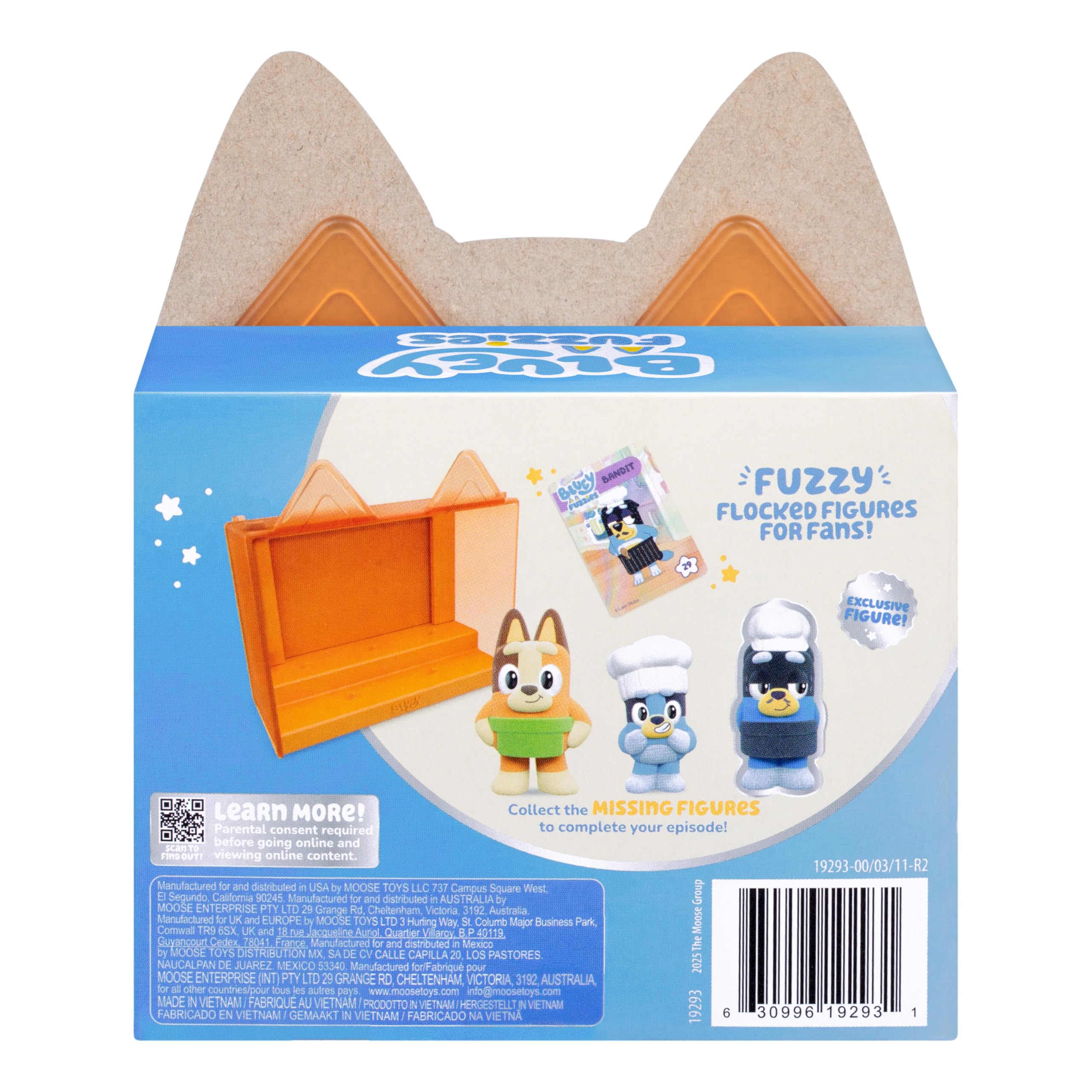 Bluey Fuzzies Episode Pack: Pavlova – 3 Flocked Mini-Figures with Exclusive, Display Case, Holographic Card & Collector's Guide