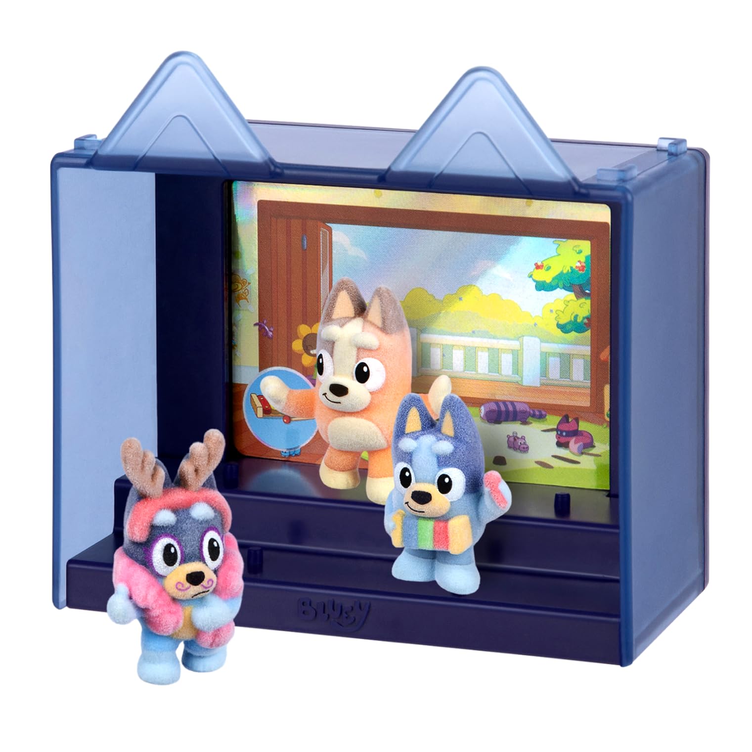 Bluey Fuzzies Magic Xylophone Episode Pack – 3 Flocked Mini-Figures, Display Case, Trading Card & Guide