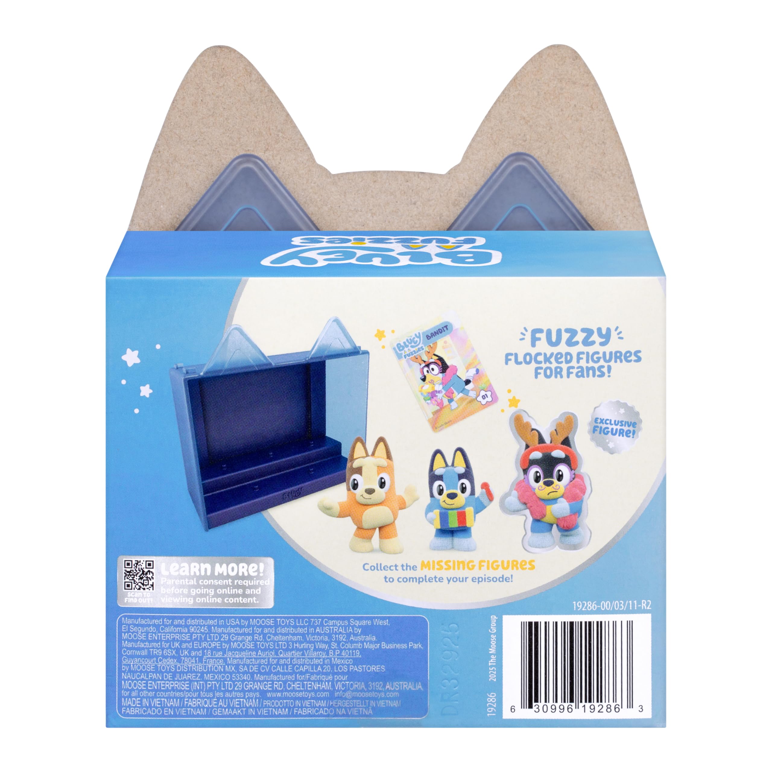 Bluey Fuzzies Magic Xylophone Episode Pack – 3 Flocked Mini-Figures, Display Case, Trading Card & Guide