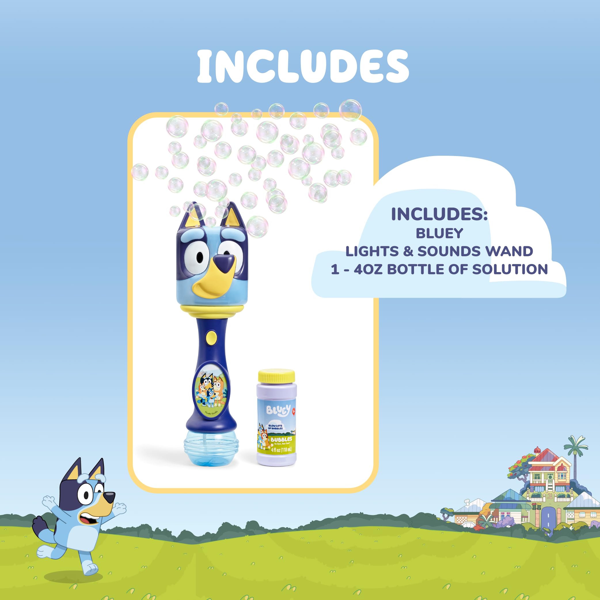 Bluey Light and Sound Musical Bubble Wand with Solution – Little Kids
