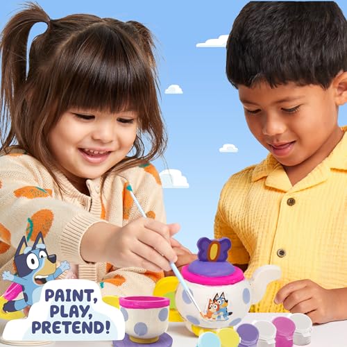 Bluey Paint & Play Tea Party: 6-Piece Wooden Tea Set with Paints, Stickers & Crowns