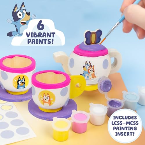 Bluey Paint & Play Tea Party: 6-Piece Wooden Tea Set with Paints, Stickers & Crowns