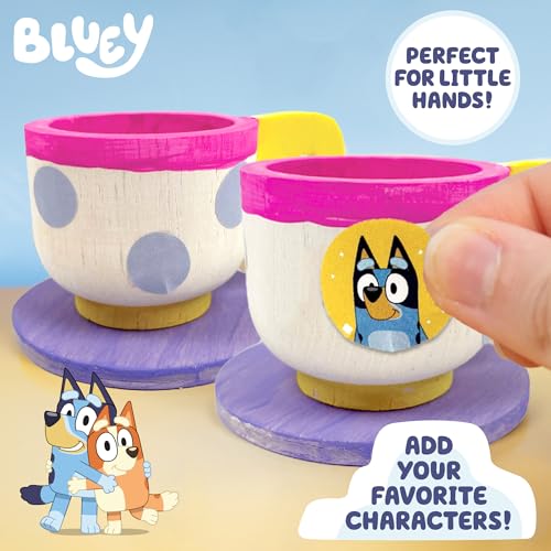 Bluey Paint & Play Tea Party: 6-Piece Wooden Tea Set with Paints, Stickers & Crowns