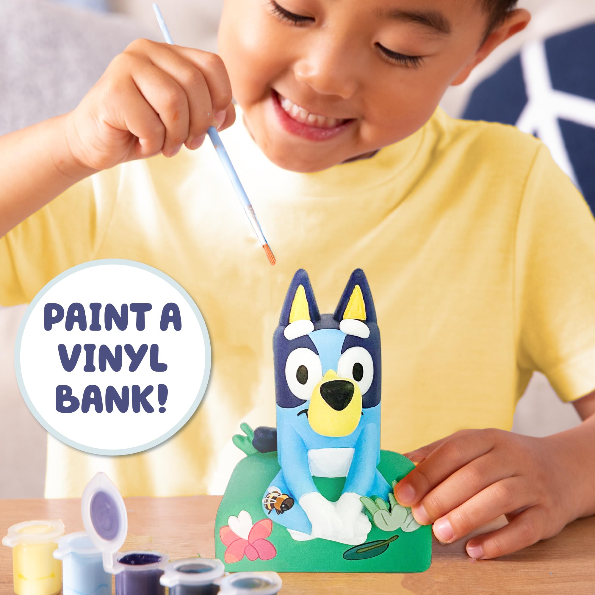 Bluey Paint Your Own Piggy Bank Kit – 12 Paints, 25+ Stickers, Vinyl Bank, Craft for Kids Ages 3+