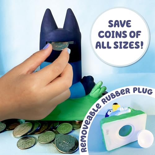 Bluey Paint Your Own Piggy Bank Kit – 12 Paints, 25+ Stickers, Vinyl Bank, Craft for Kids Ages 3+
