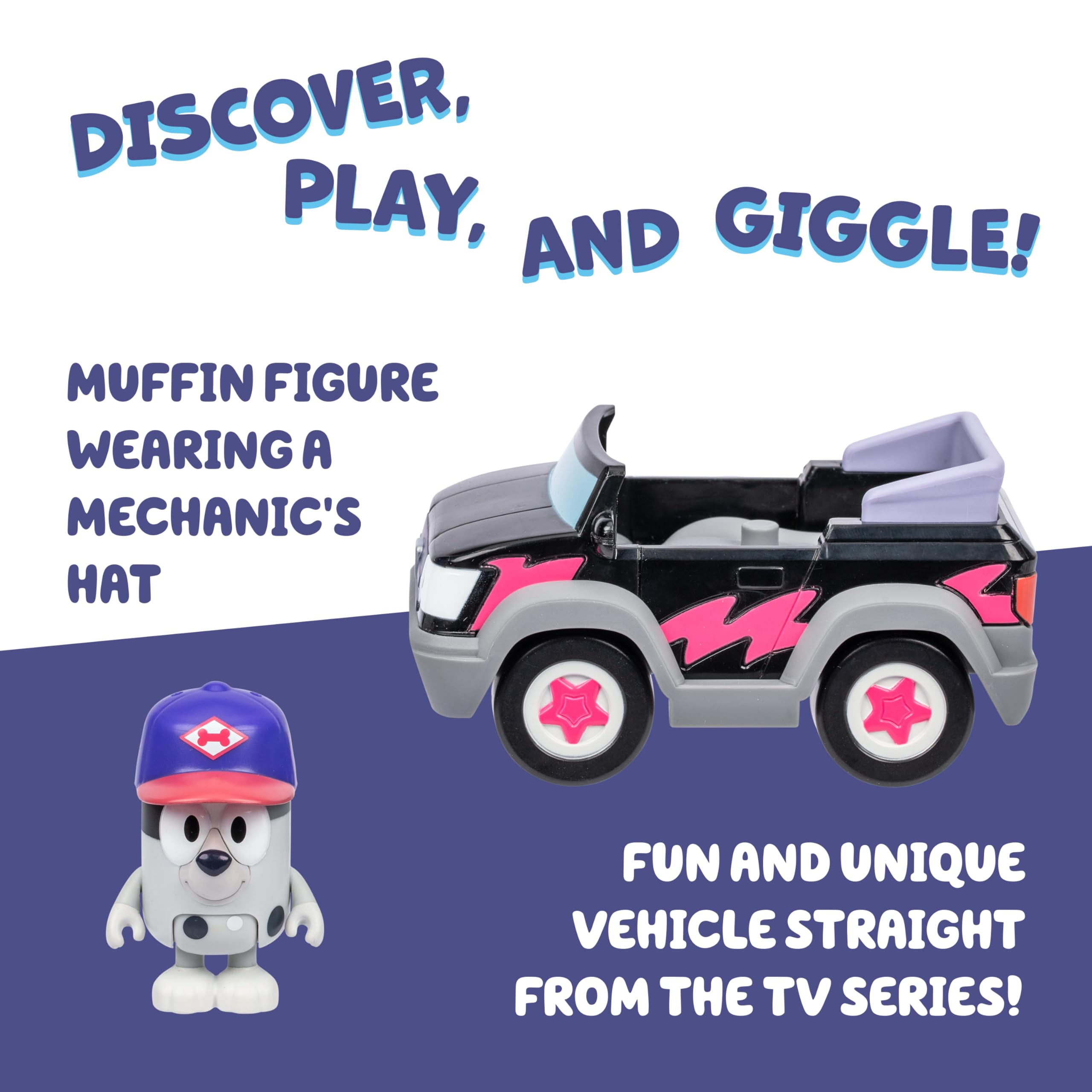 Bluey Pizza Girls Car with Articulated Muffin Figure - Toddler Push Toy for Imaginative Play (Ages 3+)