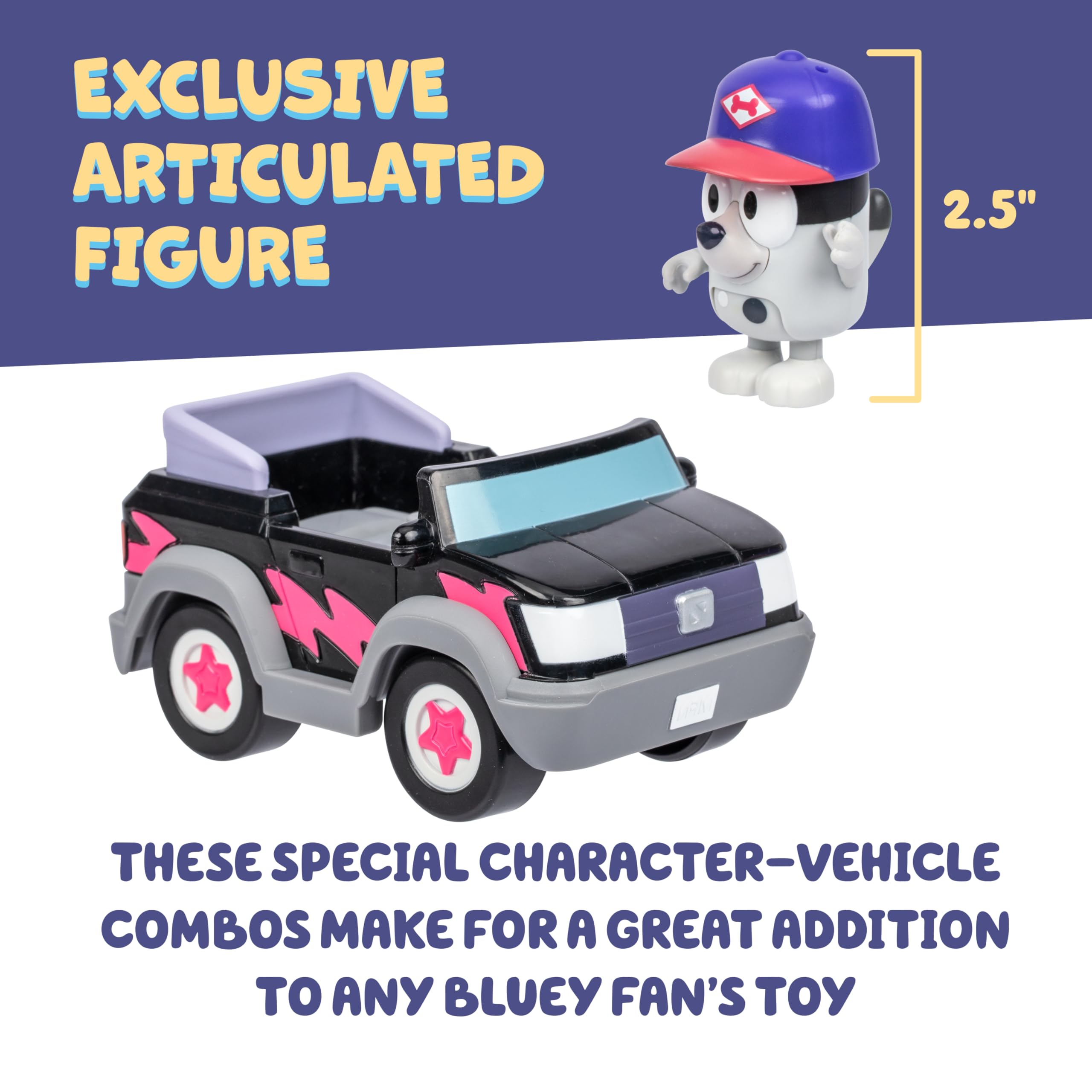 Bluey Pizza Girls Car with Articulated Muffin Figure - Toddler Push Toy for Imaginative Play (Ages 3+)