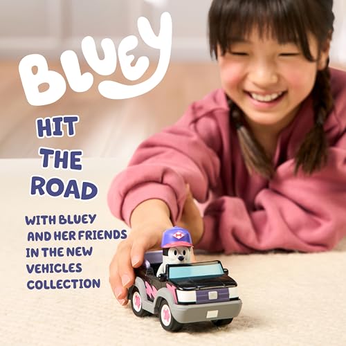 Bluey Pizza Girls Car with Articulated Muffin Figure - Toddler Push Toy for Imaginative Play (Ages 3+)