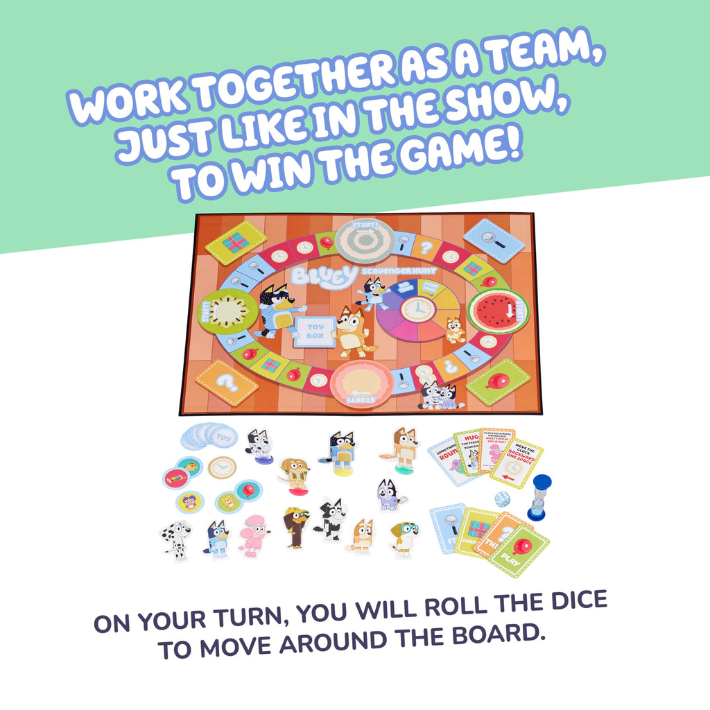 Bluey Scavenger Hunt Board Game – Cooperative Play with 4 Exclusive Mini-Figures for Ages 3+