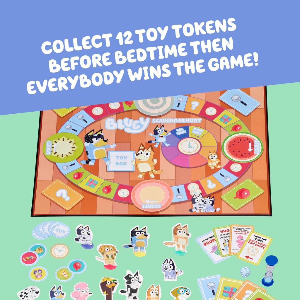 Bluey Scavenger Hunt Board Game – Cooperative Play with 4 Exclusive Mini-Figures for Ages 3+