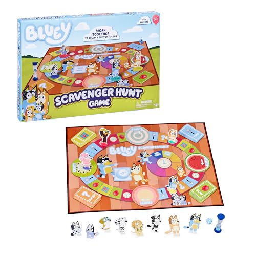Bluey Scavenger Hunt Board Game – Cooperative Play with 4 Exclusive Mini-Figures for Ages 3+