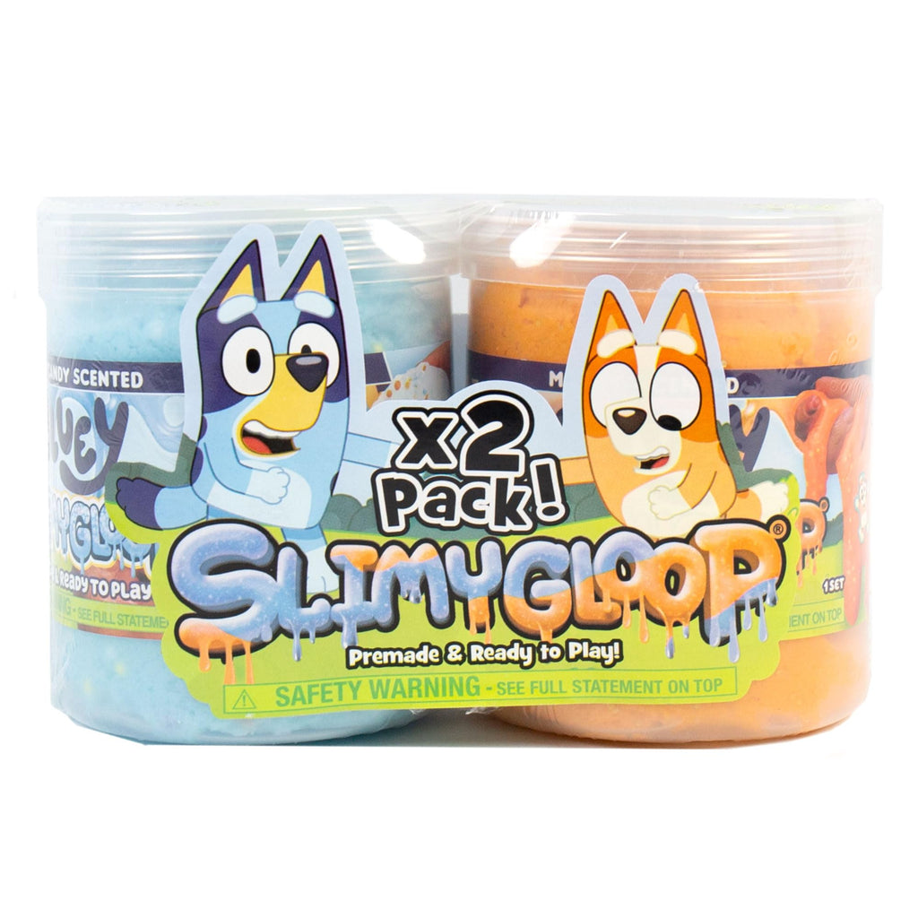 Bluey SLIMYGLOOP 2-Pack: Pre-Made Cloud Slimes with Bluey & Bingo Charms - Cotton Candy & Mango Scented, 7.5 oz & 8 oz