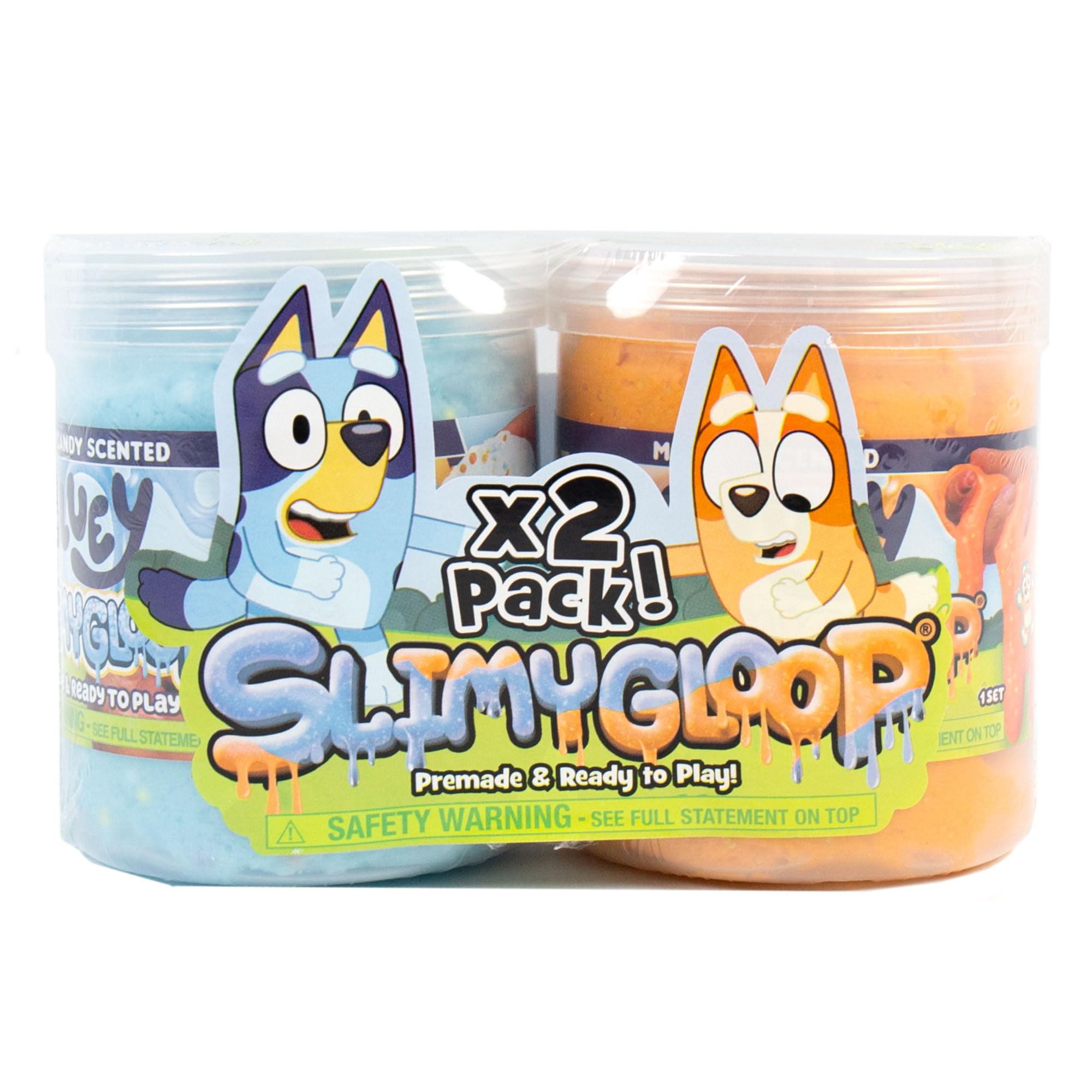 Bluey SLIMYGLOOP 2-Pack: Pre-Made Cloud Slimes with Bluey & Bingo Charms - Cotton Candy & Mango Scented, 7.5 oz & 8 oz