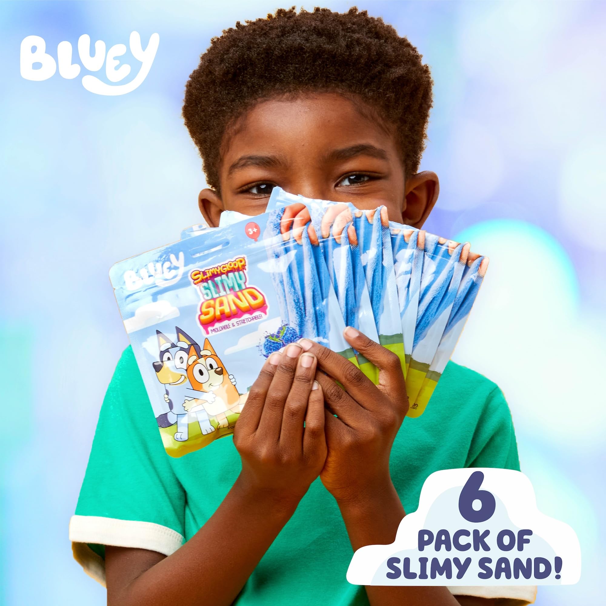 Bluey SlimySand Party Pack, 6-Pack – Blue Raspberry Scented Moldable Play Sand for Parties & Play