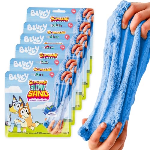 Bluey SlimySand Party Pack, 6-Pack – Blue Raspberry Scented Moldable Play Sand for Parties & Play