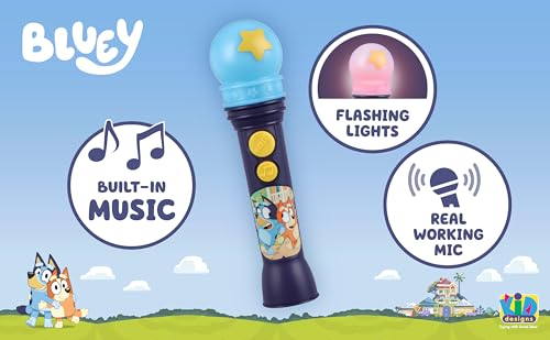 Bluey Toy Microphone for Toddlers – Amplifies Voice, Plays Theme Song, Flashing Lights