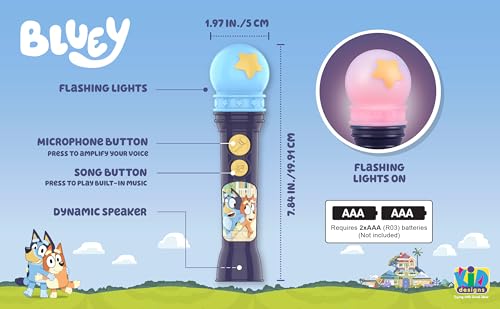 Bluey Toy Microphone for Toddlers – Amplifies Voice, Plays Theme Song, Flashing Lights