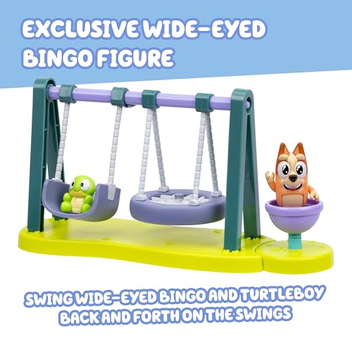 Bluey Turtleboy Backyard Playground Set – Bingo & Turtleboy Figures, Moving Swings, Spinny Ride for Kids Ages 3+