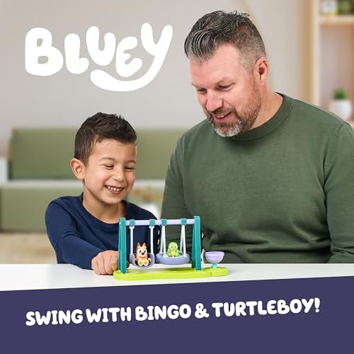 Bluey Turtleboy Backyard Playground Set – Bingo & Turtleboy Figures, Moving Swings, Spinny Ride for Kids Ages 3+