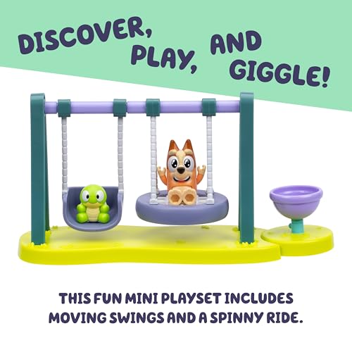 Bluey Turtleboy Backyard Playground Set – Bingo & Turtleboy Figures, Moving Swings, Spinny Ride for Kids Ages 3+