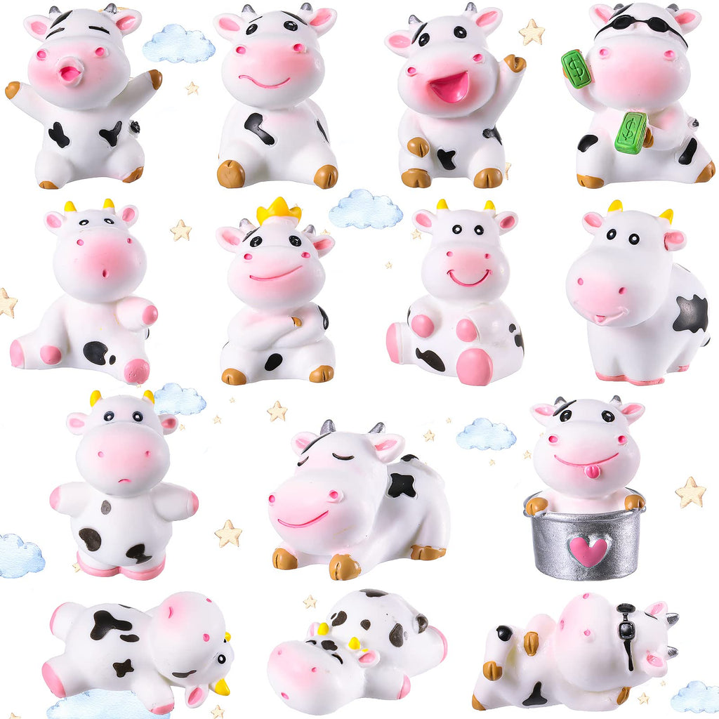Blulu 14 Cow Figurines Set - Mini Resin Animals for Cake Toppers, Garden Decor, Baby Shower Favors
