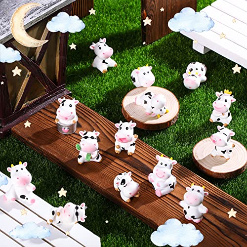 Blulu 14 Cow Figurines Set - Mini Resin Animals for Cake Toppers, Garden Decor, Baby Shower Favors