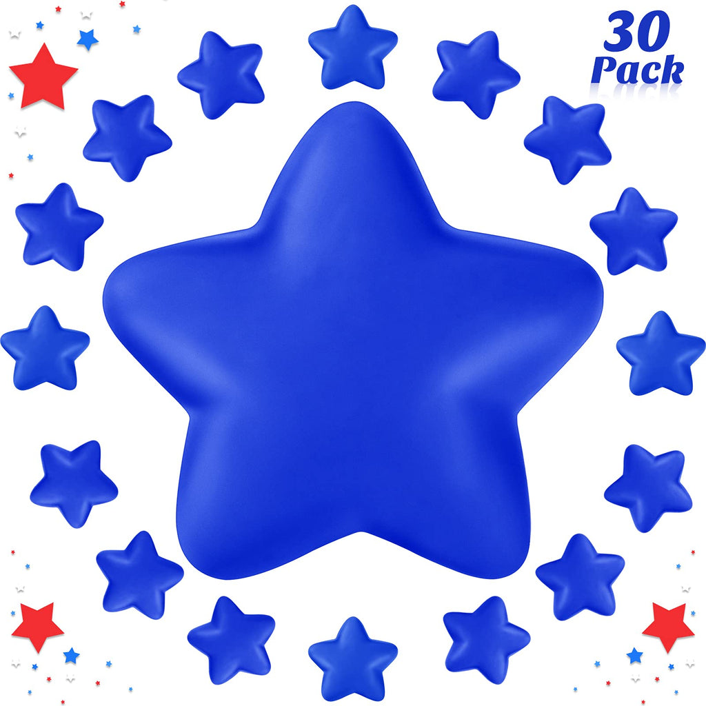 Blulu 30-Pack Mini Foam Star Stress Balls - Squeeze Toys for Party Favors, Prizes, and Stress Relief