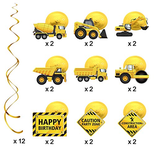 Blulu 30-Piece Construction Birthday Party Decorations – Yellow & Black Swirls with Trucks and Signs