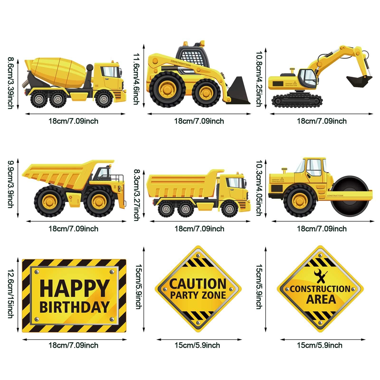 Blulu 30-Piece Construction Birthday Party Decorations – Yellow & Black Swirls with Trucks and Signs