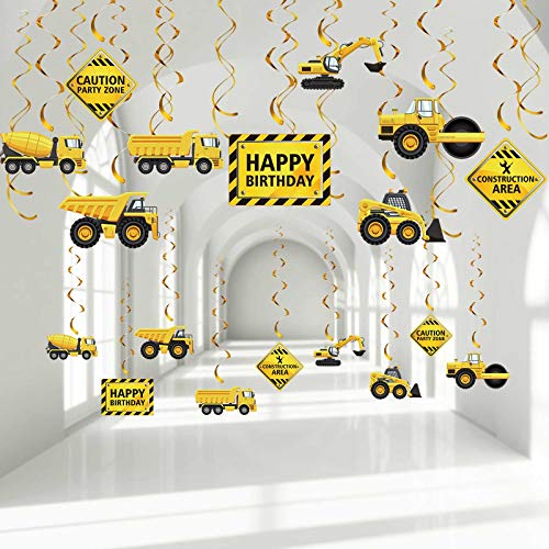 Blulu 30-Piece Construction Birthday Party Decorations – Yellow & Black Swirls with Trucks and Signs