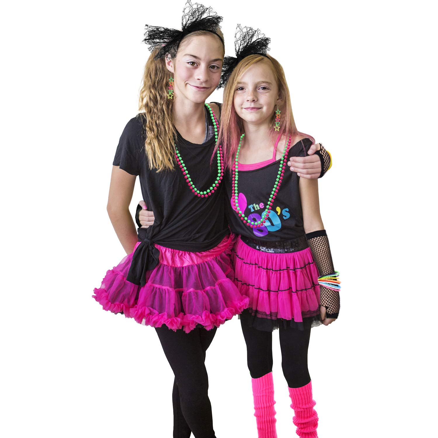 Blulu 80s Costume Accessories Set for Women – 7-Piece Including Fishnet Gloves, Leg Warmers, Lace Headband, and More