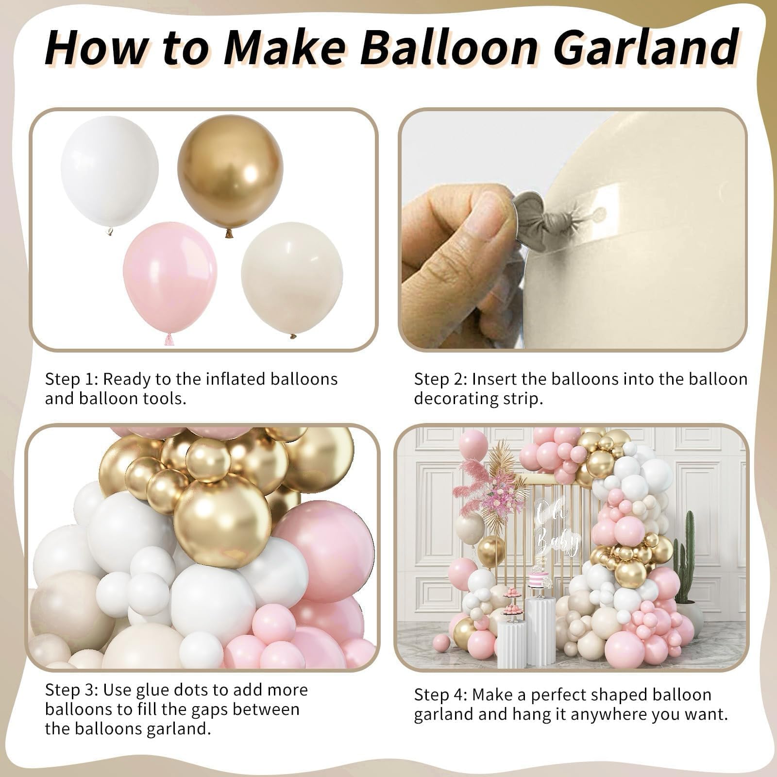 Blush Pink Beige Gold Balloon Garland Arch Kit, 109 Pieces – Togvu Party Decor