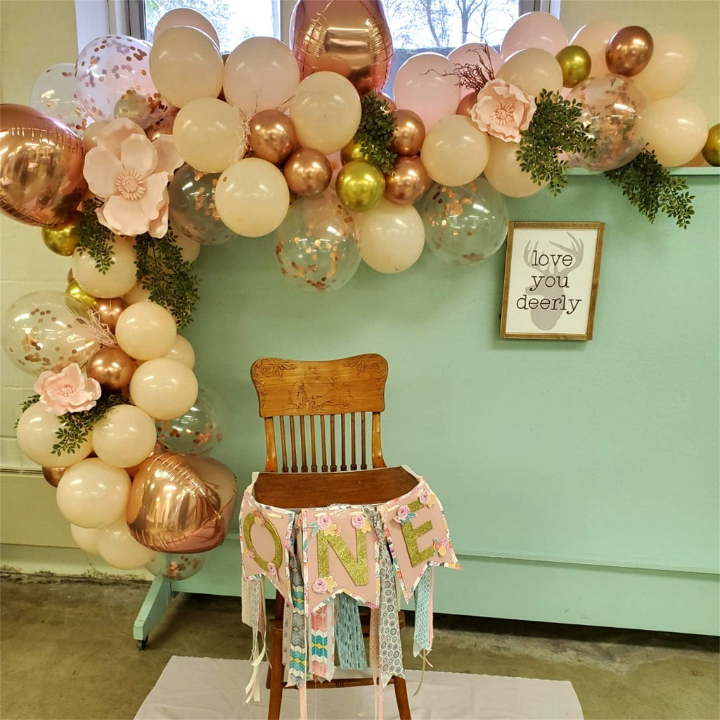 Blush Rose Gold Balloon Garland Arch Kit – 119 Pieces Peach Pink Gold Pastel Orange Confetti Balloons for Party Decor