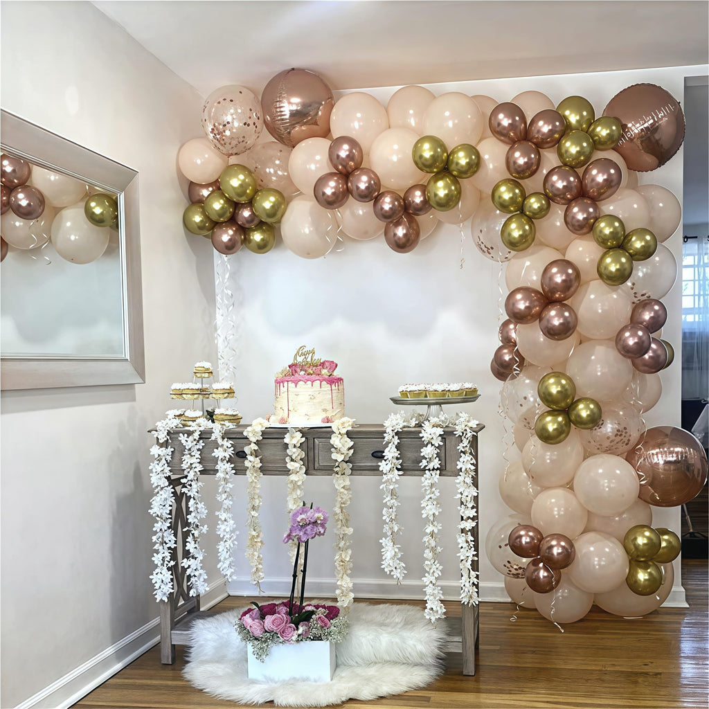 Blush Rose Gold Balloon Garland Arch Kit – 119 Pieces Peach Pink Gold Pastel Orange Confetti Balloons for Party Decor