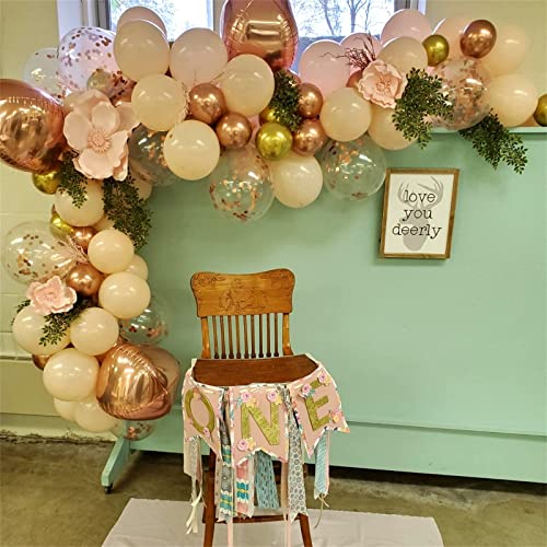Blush Rose Gold Balloon Garland Arch Kit – 119 Pieces Peach Pink Gold Pastel Orange Confetti Balloons for Party Decor