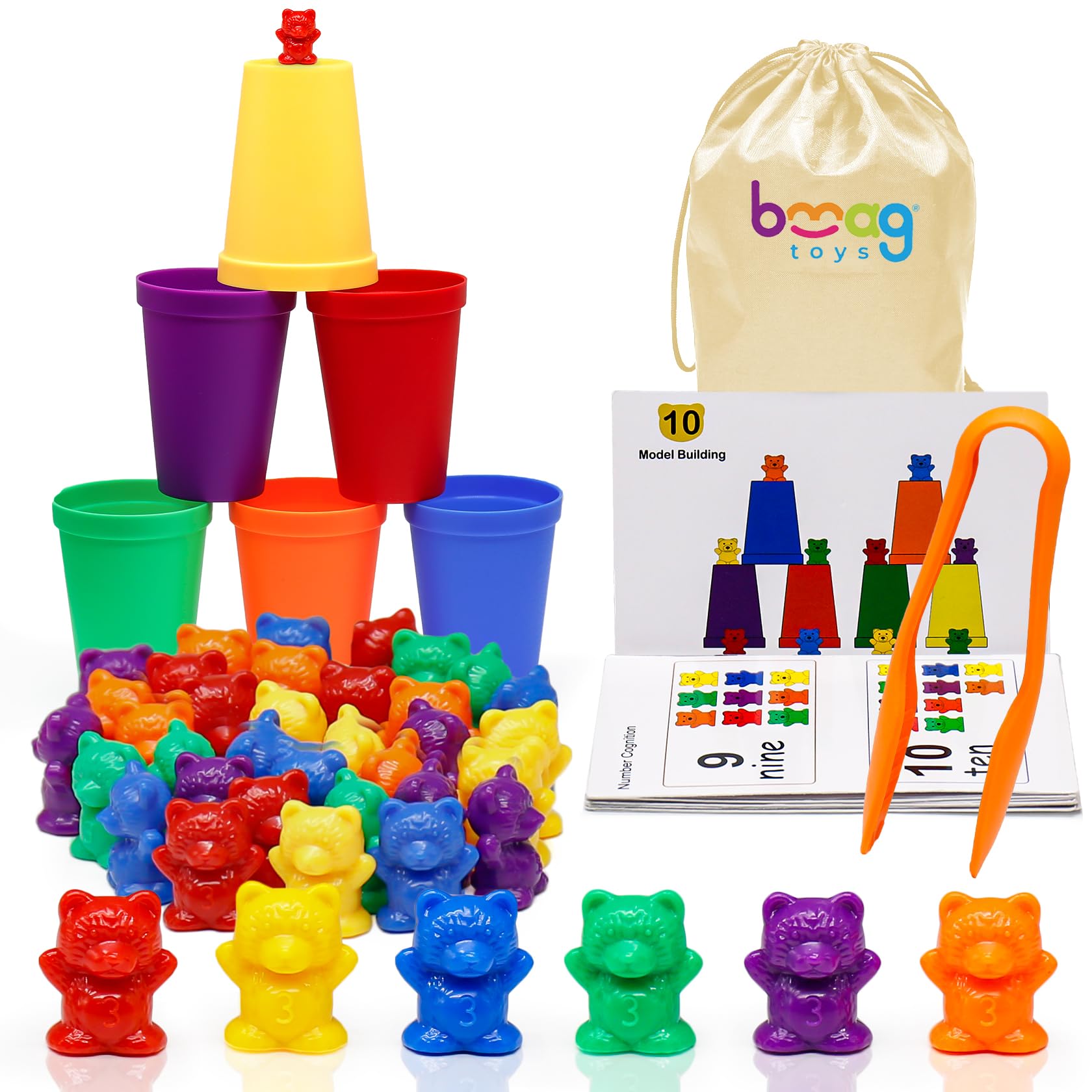 Bmag Counting Bears with Sorting Cups - Preschool Math & Color Learning Toy for Ages 3-5