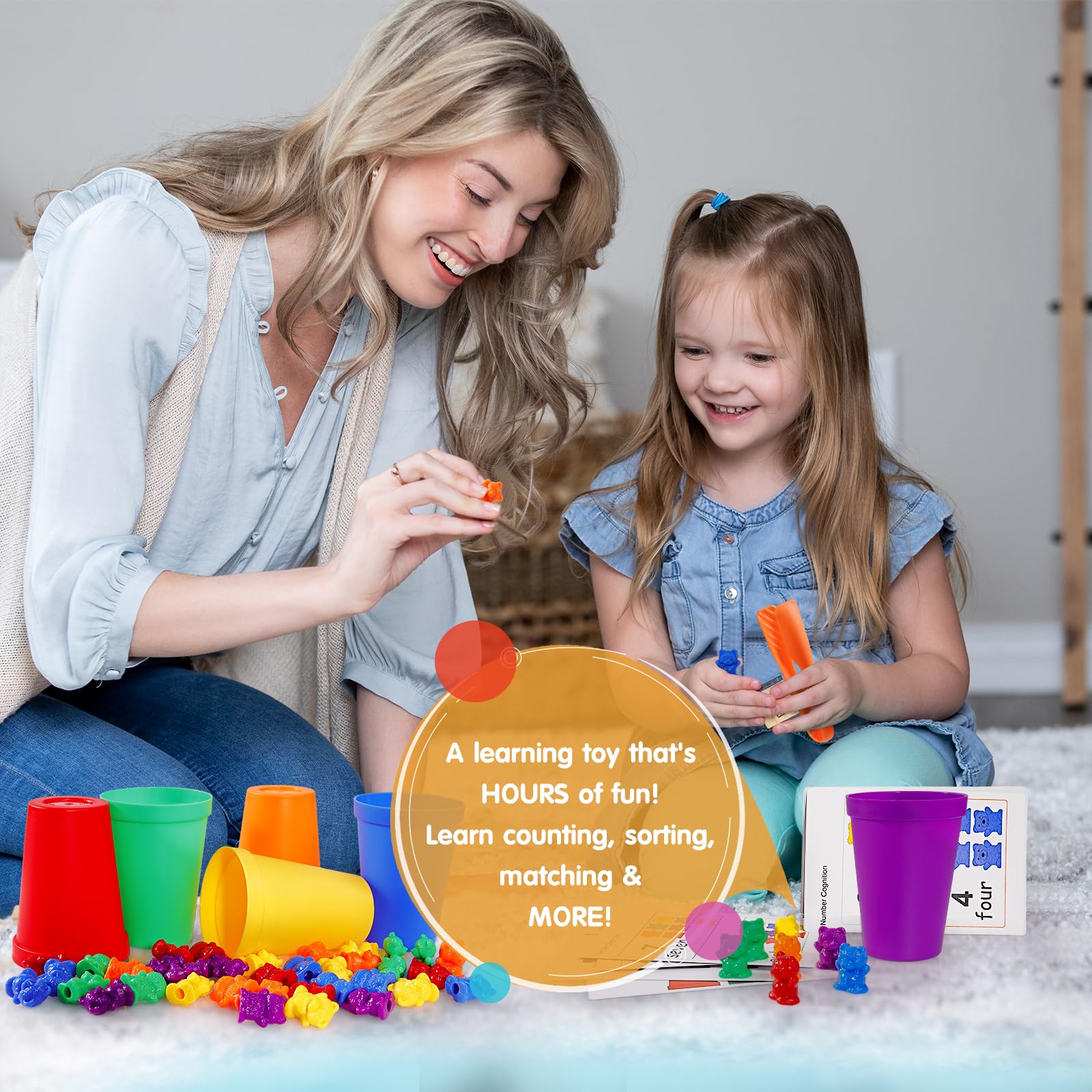 Bmag Counting Bears with Sorting Cups - Preschool Math & Color Learning Toy for Ages 3-5