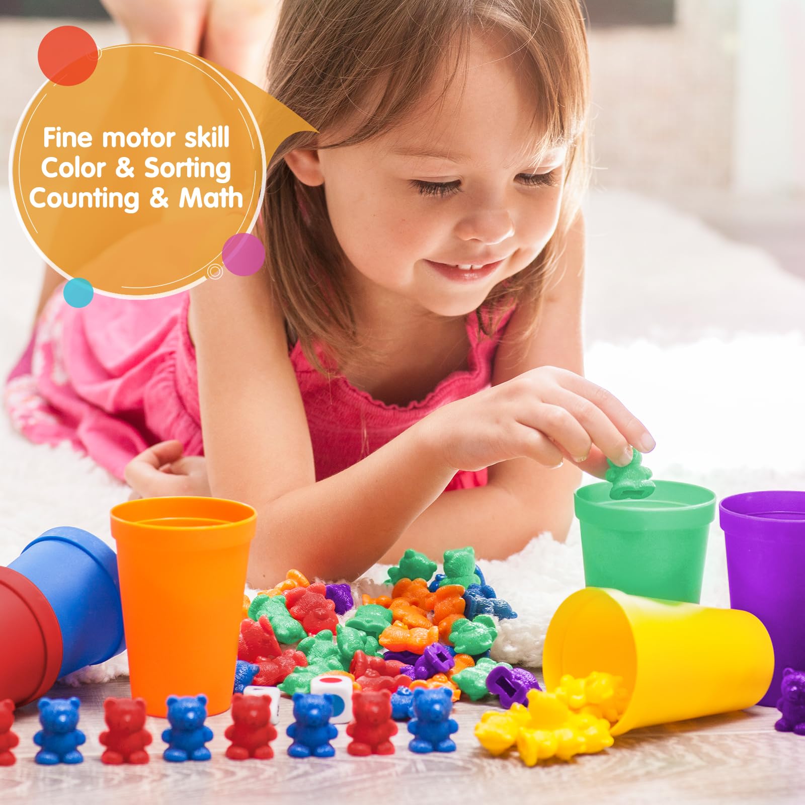 Bmag Counting Bears with Sorting Cups - Preschool Math & Color Learning Toy for Ages 3-5