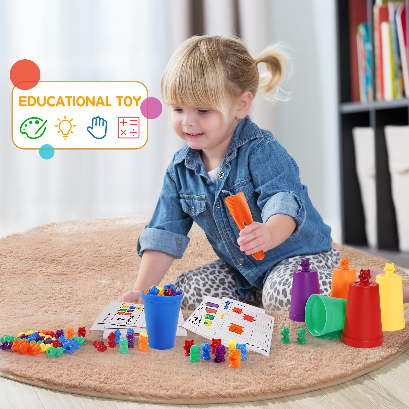 Bmag Counting Bears with Sorting Cups - Preschool Math & Color Learning Toy for Ages 3-5